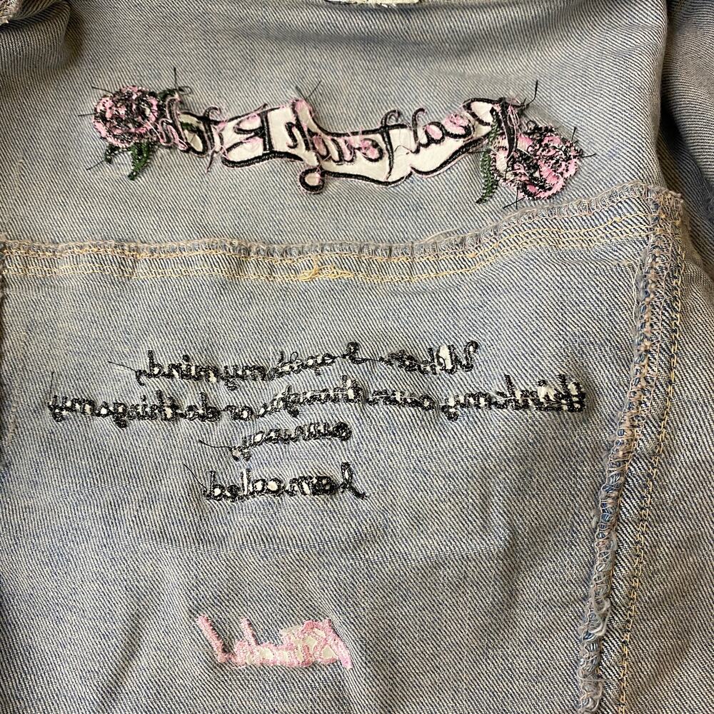 RTB Real Tough B itch Denim Jacket LARGE Biker Babe Blue Jean Embroidered Bling - Picture 12 of 12